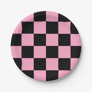 Black/Carnation Pink Chequered Paper Plate