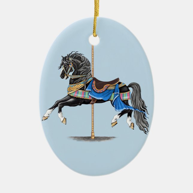 Black Carousel Horse Ceramic Ornament (Front)