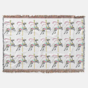 Black Carousel Horse Throw Blanket, Girls Bedroom Blanket
