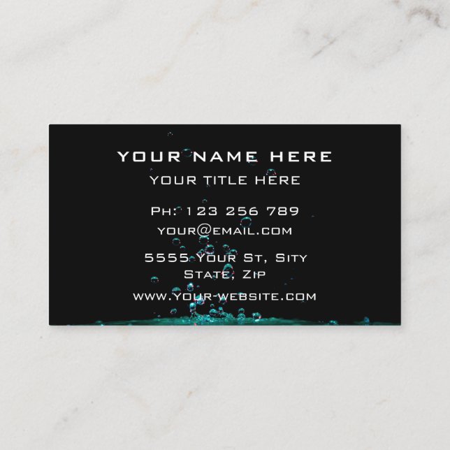 Black Carte de visite Aqua Turquoise Water Drops (Dos)