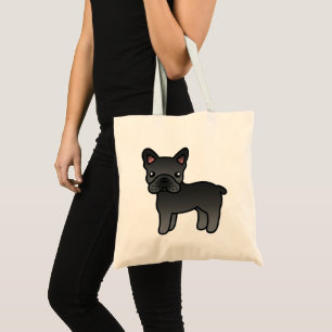 Black Cartoon French Bulldog Tote Bag