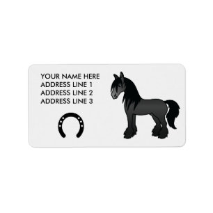 Black Cartoon Gypsy Vanner Shire Clydesdale Horse Label
