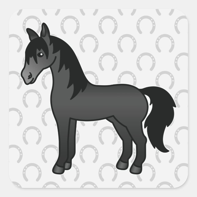Black Cartoon Horse Square Sticker (Front)