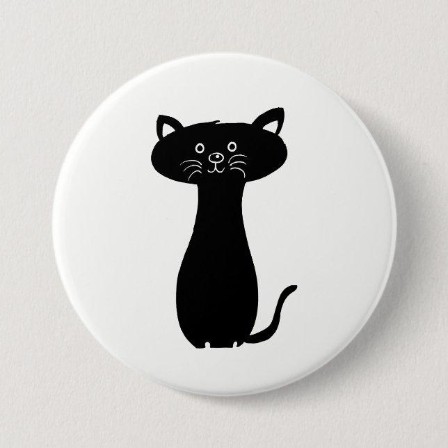 Black Cartoon Kitty 3 Inch Round Button (Front)