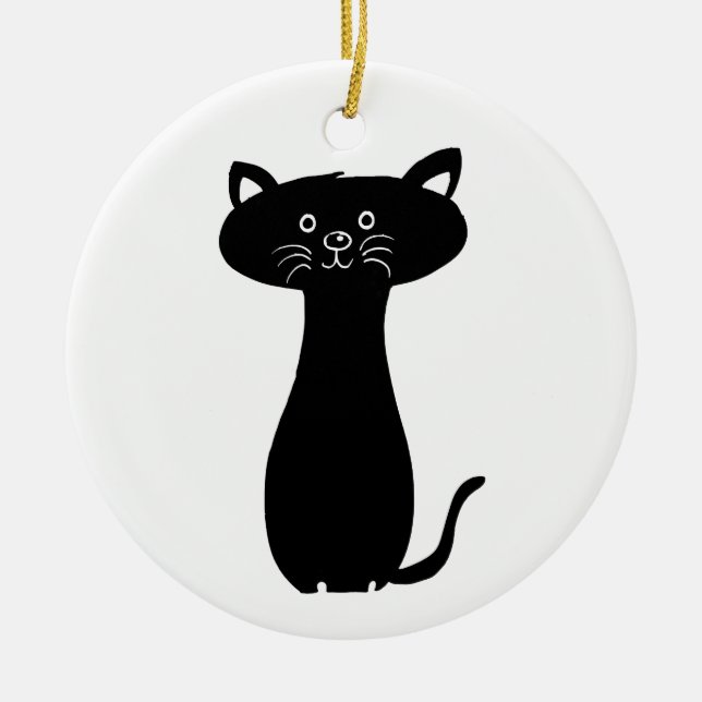 Black Cartoon Kitty Ceramic Ornament (Front)