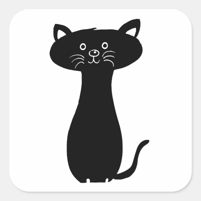 Black Cartoon Kitty Square Sticker (Front)