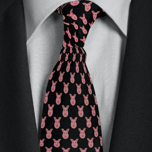 Black Cartoon Pig Farmers Tie