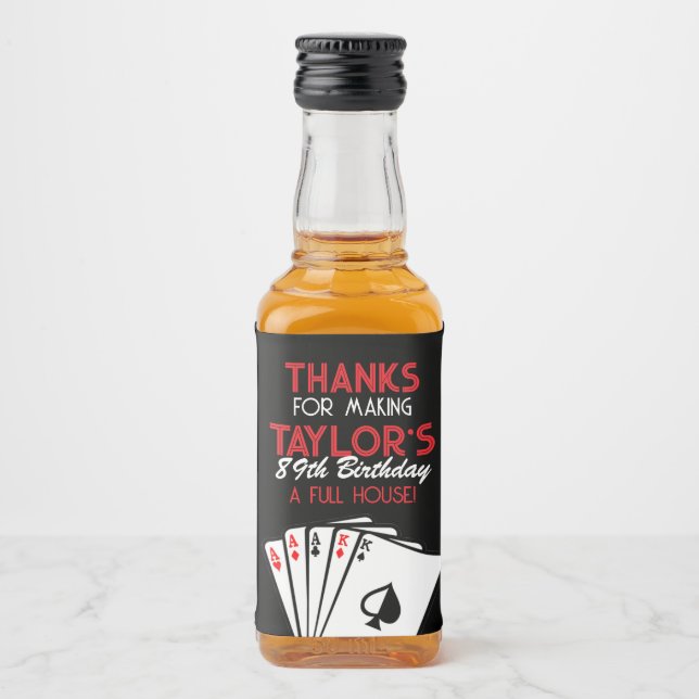 Black Casino Poker Birthday Favour Liquor Bottle Label (Front)
