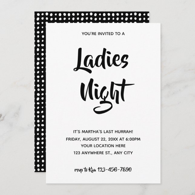 Black Casual Script | Ladies Night Bridal Shower Invitation (Front/Back)