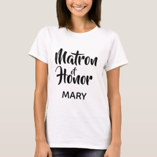Black Casual Script Matron of Honour Monogram Favo T-Shirt