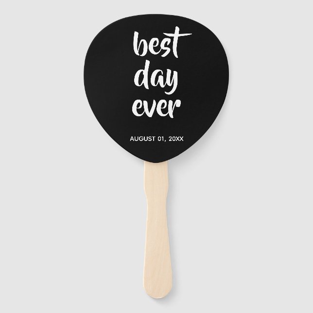 Black Casual Script | Typography Wedding Fan (Front)