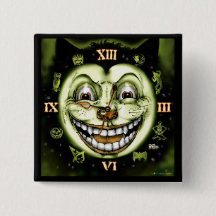 Black Cat 13 Clock Halloween 2 Inch Square Button