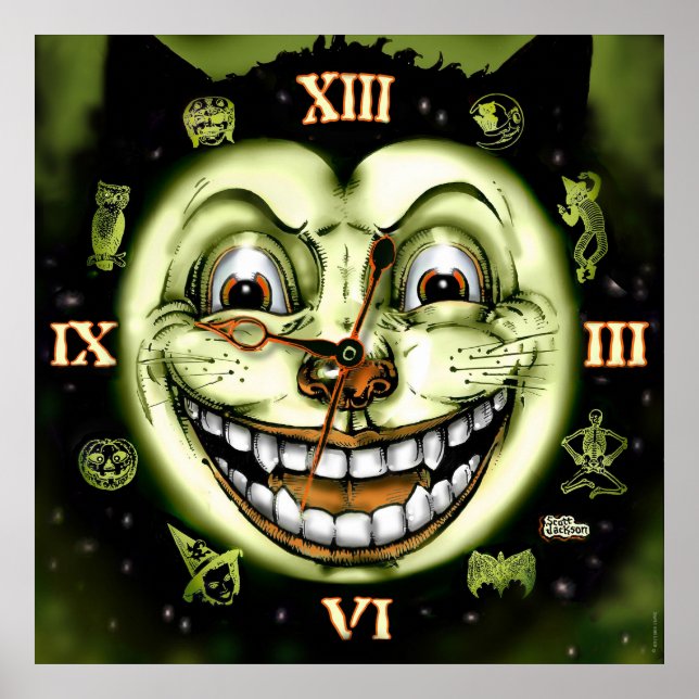 Black Cat 13 Clock Halloween Poster (Front)