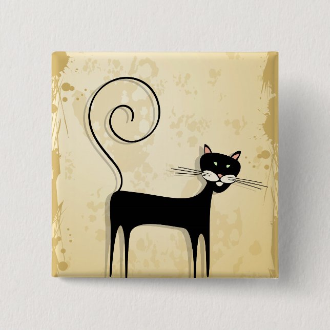Black cat 2 inch square button (Front)