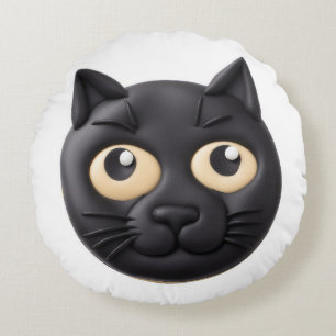 Black Cat 3D Inspired Round Pillow