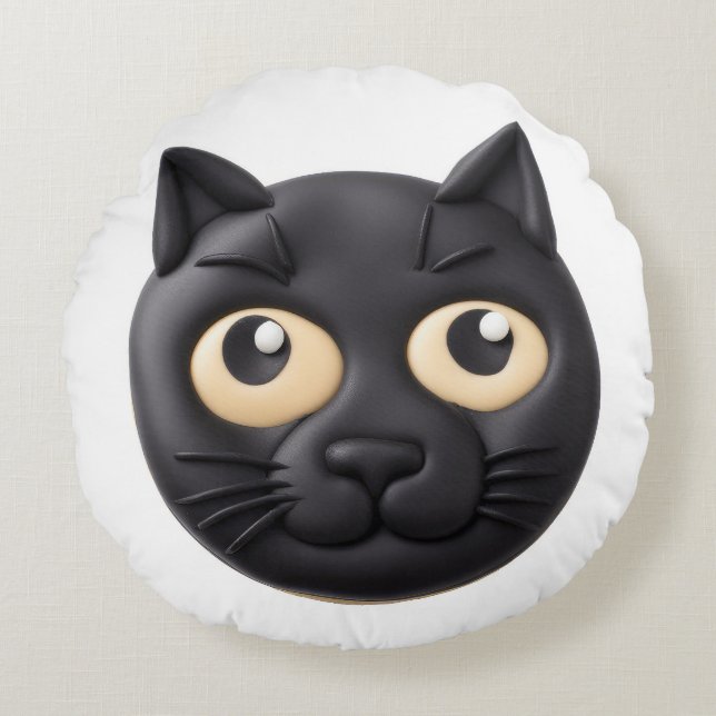 Black Cat 3D Inspired Round Pillow (Front)