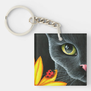 Black Cat 510 ladybug yellow flower Keychain