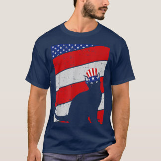 Black Cat American Flag 4th Of July Kitty Kitten L T-Shirt