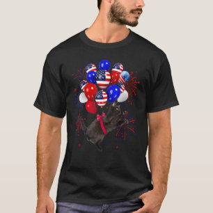 Black Cat American Flag Balloon Fireworks 4th Of J T-Shirt