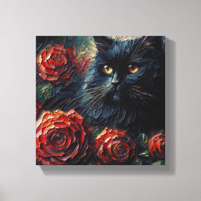 Black Cat Among Red Roses Goth Canvas Print (Front)