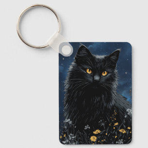 Black Cat Amongst the Flowers Keychain