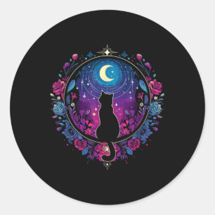 Black Cat & Moon, Feline Aesthetic, Cat Artwor Classic Round Sticker