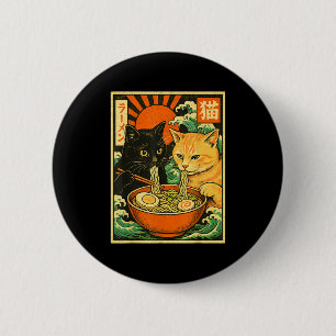 Black Cat & Orange Cat Slurping Ramen Japanese 2 Inch Round Button
