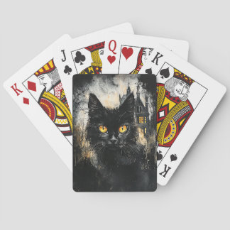 Black Cat and a Haunted House Playing Card Deck