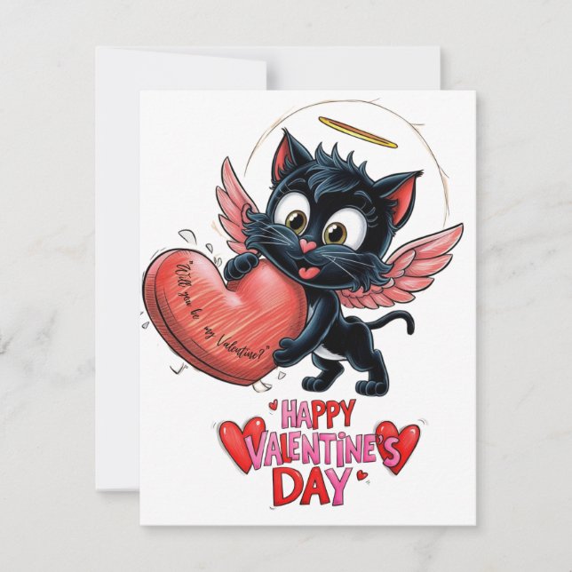 "Black cat and a heart full of love" Card (Front)
