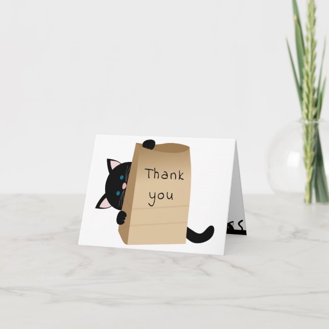 Black Cat and Bag Folded Thank You Card (Front)