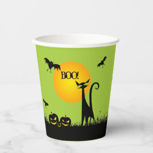 Black Cat and Bats Halloween Paper Cups