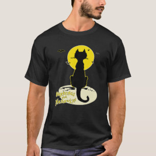 Black Cat and Bats In The Moonlight Samhain Hallow T-Shirt