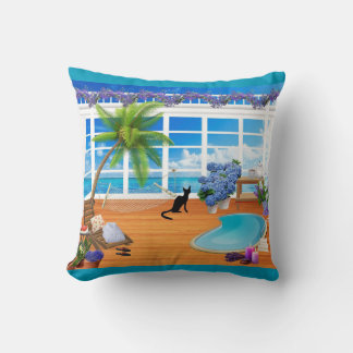 Black Cat and Beach Pillow