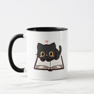 Black Cat and Book Embroidered Comfort Colors Tee, Mug