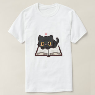 Black Cat and Book Embroidered Comfort Colors Tee, T-Shirt