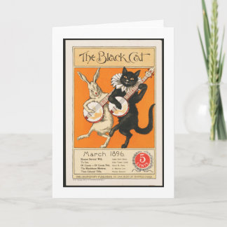 Black Cat and Bunny Playing Banjo Card