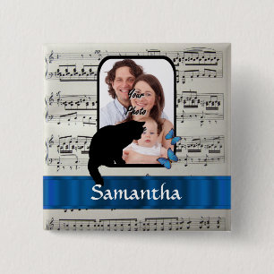 Black cat and butterflies 2 inch square button