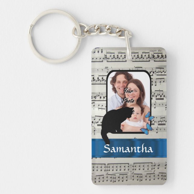 Black cat and butterflies keychain (Front)