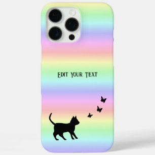 Black Cat and Butterfly on Rainbow iPhone 16 Pro Max Case