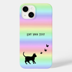 Black Cat and Butterfly on Rainbow Case-Mate iPhone 14 Case
