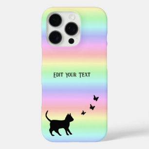 Black Cat and Butterfly on Rainbow iPhone 16 Pro Case