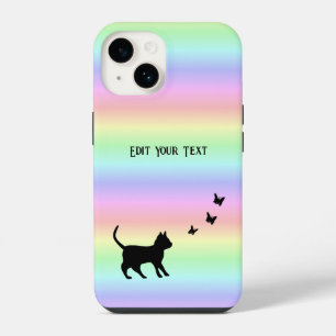 Black Cat and Butterfly on Rainbow iPhone 14 Case