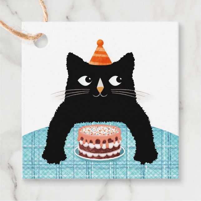 Black cat and cake favour tags (Front)