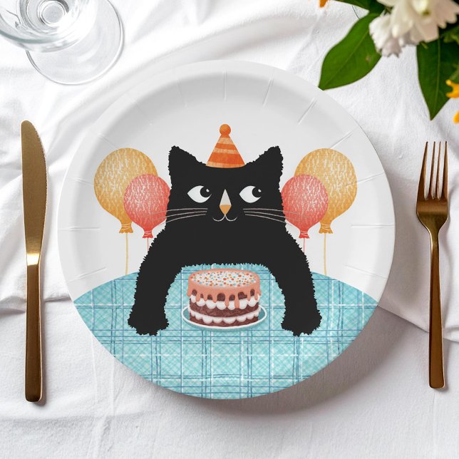 Black cat and cake paper plate (Creator Uploaded)