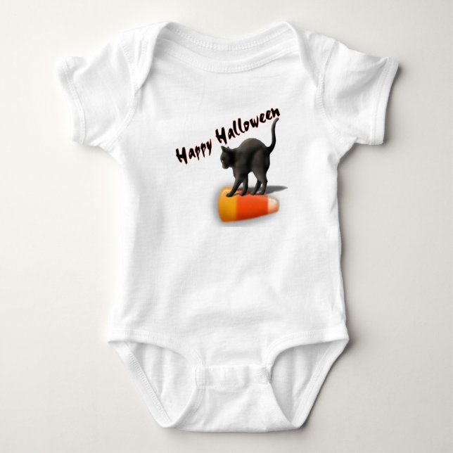 Black Cat and Candy Corn Baby Bodysuit (Front)