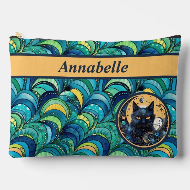 Black Cat and Celestial Moon Print Accessory Pouch (Front)