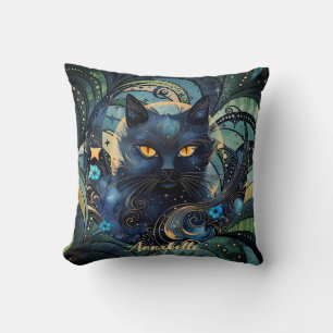 Black Cat and Celestial Moon throw pillow. Pillow