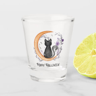 Black Cat and Crescent Moon for Happy Halloween Shot Glass