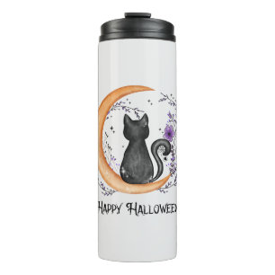 Black Cat and Crescent Moon for Happy Halloween Thermal Tumbler