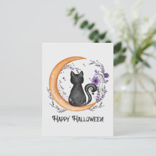 Black Cat and Crescent Moon for Happy Postcard